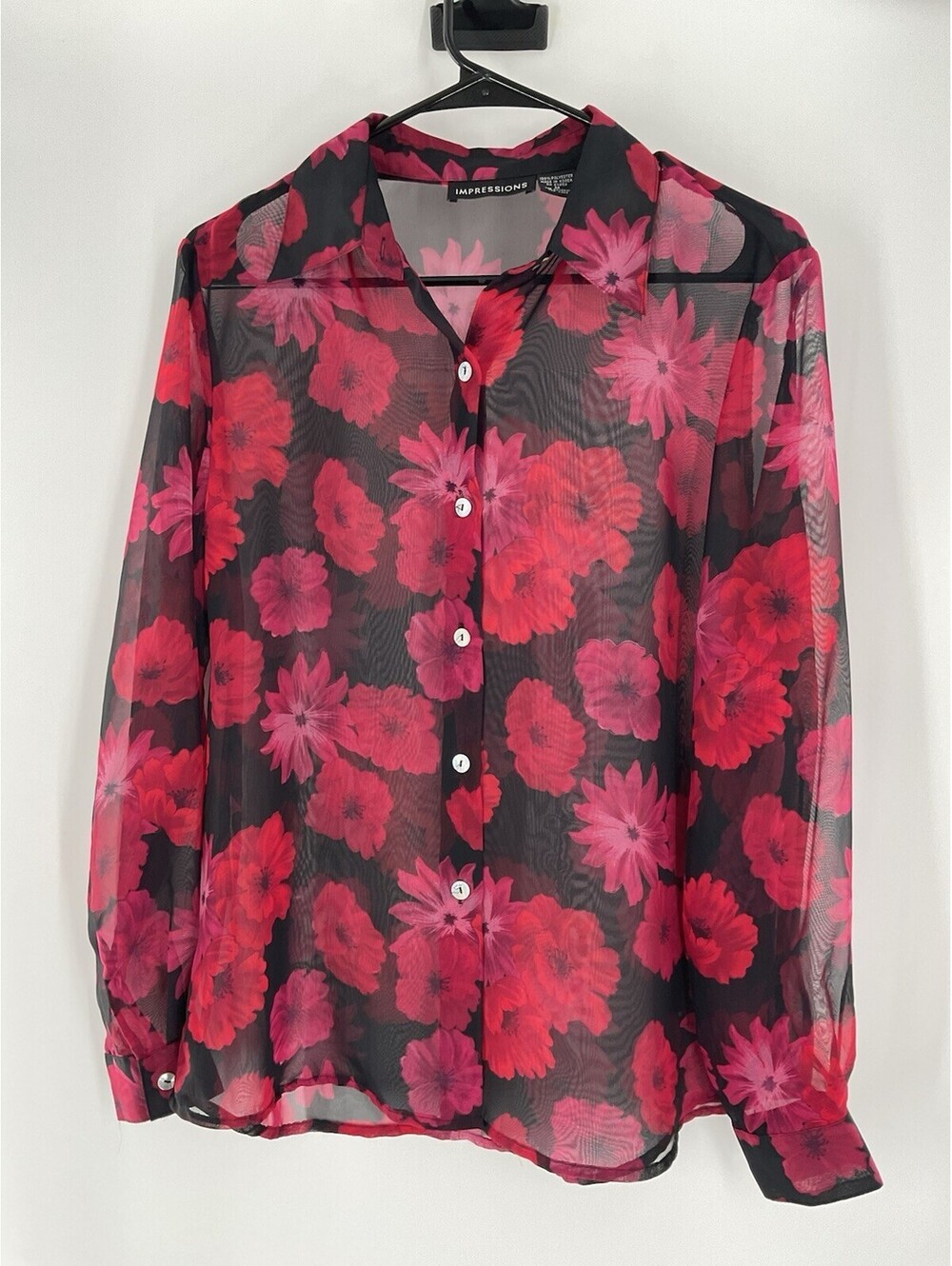 Impressions Women’s Medium Sheer Floral Blouse 120